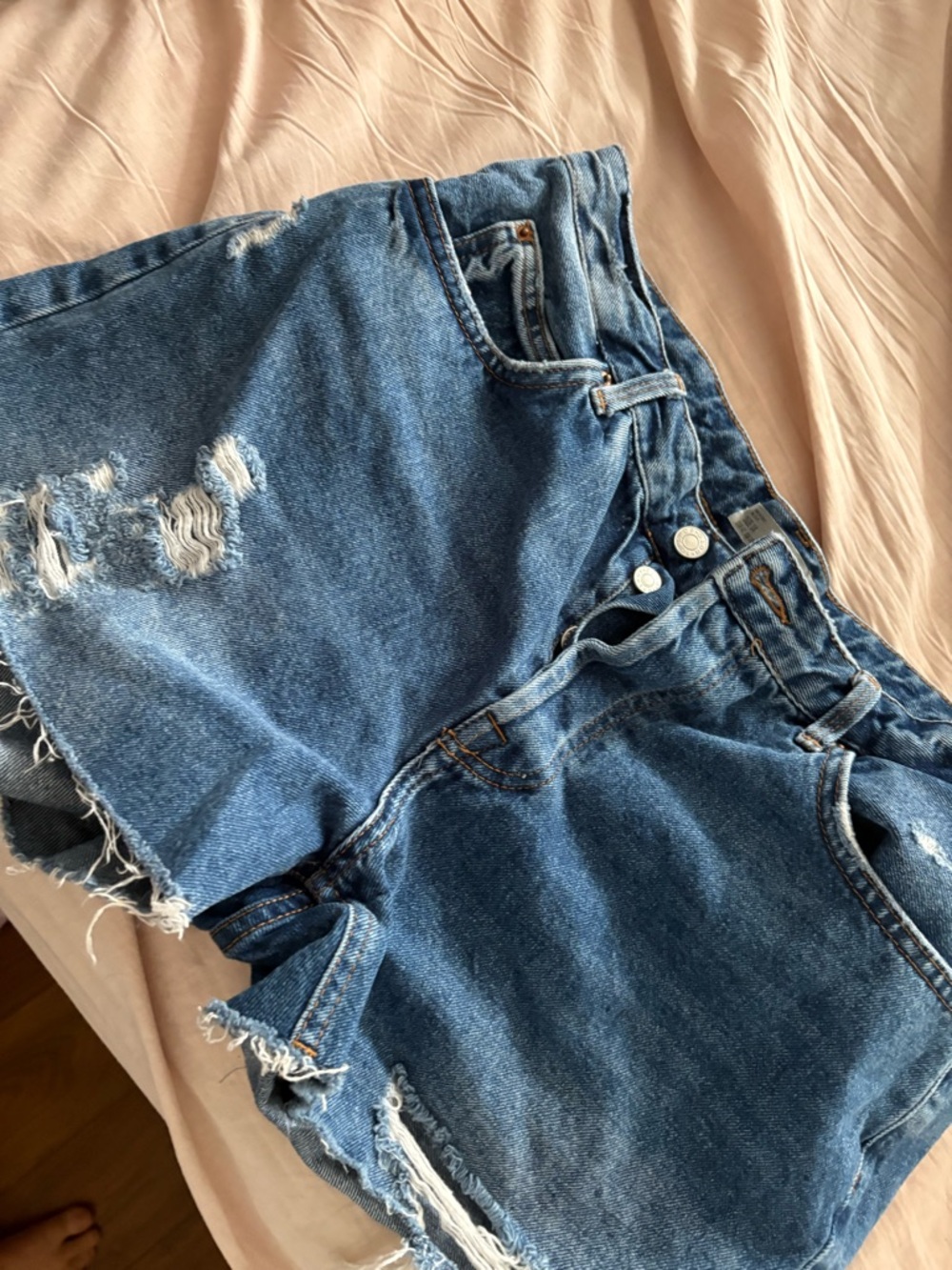 TopShop Distressed Blue Denim Shorts